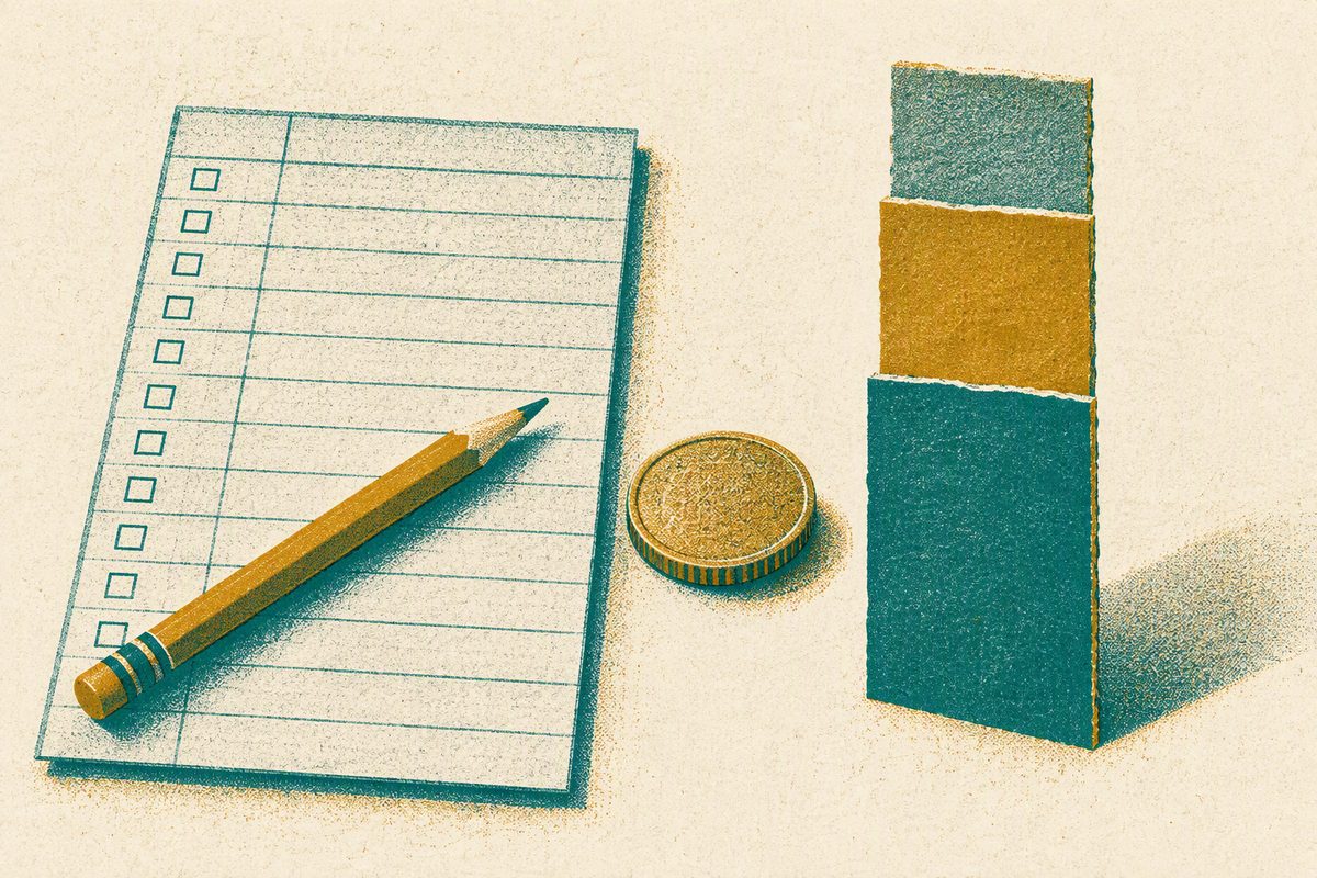 A printed monthly budget worksheet with handwritten entries in each category box