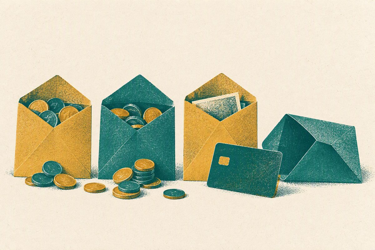 Three methods of envelope budgeting: separate bank accounts, app envelopes, and prepaid cards