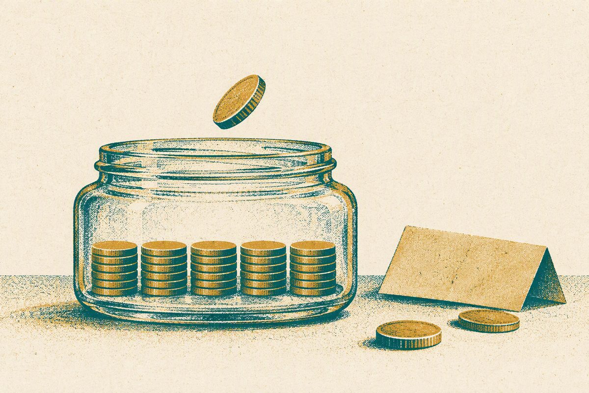 Five folded twenty-dollar bills laid out in a row on a plain surface